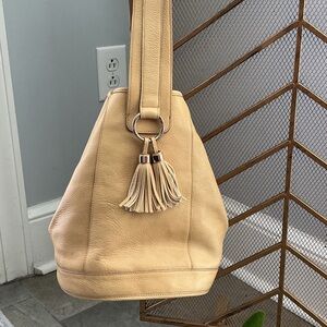 Brahmin Tan Leather Hobo Bag with Tassel